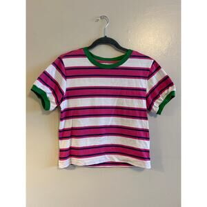 Pilcro Short Sleeve Stripe Crew Neck T Shirt Top Size Small high Low